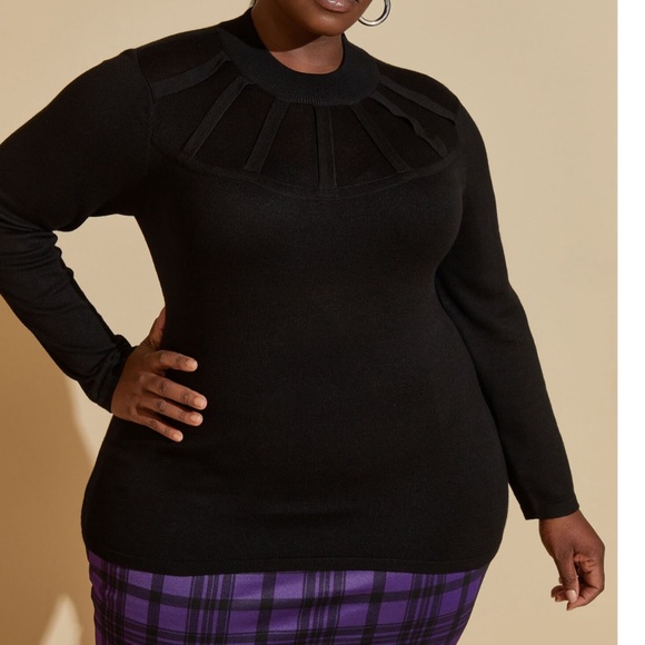 Plus ASHLEY STEWART Black Cage Detailed Sweater 14/16 - Picture 3 of 4